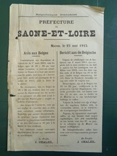 Old poster 1915 War 14-18 Notice to Belgians Prefecture Saône-et-Loire WWI