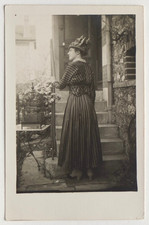 Young Woman Chic Dress Hat Back Profile Bird Cage - Old Photo RPPC