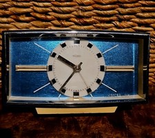 Stunning Mid-Century Metamec Electric Alarm Clock Metallic Blue 1960s Retro Prop