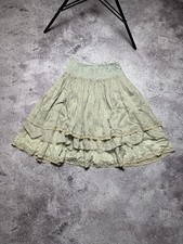 Ewa I Walla Balloon Asymmetric Pleated Beige Green Knee Boho Silk Skirt Sz OS