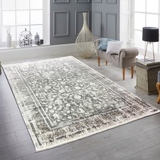 Tapis oriental en laine doux facile d'entretien avec motif vintage pour salon