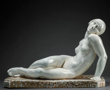 Ancienne sculpture ART DECO CÉRAMIQUE Jeune femme Nue 1920 Yvonne PARVILLÉE 62CM