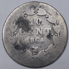 RARE Monnaie Argent, 10 Centavos 1864 M - MEXICO