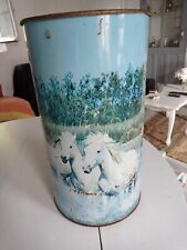 Vintage Laundry Bucket / Trash Can - Metal Camargue Horse Decor - H 40cm 