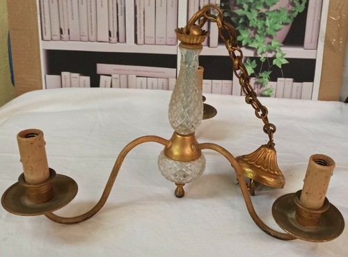Ancien lustre verre - verre, laiton