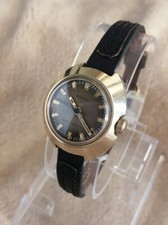 Ancienne Montre Femme TIMEX Mécanique Vintage 1970 Watch Cuir Métal Doré
