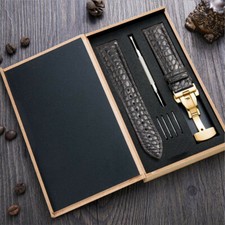 Crocodile Alligator Grain Leather Watch Band Bracelet Strap Deployment Clasp