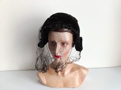 Chapeau vintage velours - , noir