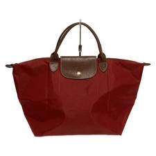 Auth LONGCHAMP Le Preage Original - Red Dark Brown Nylon Leather Handbag