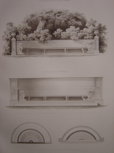 Lithographie bancs jardin - du,
