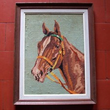 CHEVAL TABLEAU canevas JUMENT ETALON PUR SANG CANASSON CHEVAUX  42 cm X 54 cm