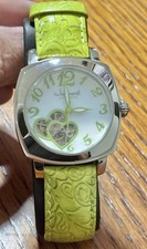 Jeanneret Automatic Ladies Green Heart Watch Runs Sz 9in Long