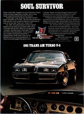 1981 Pontiac Trans Am Turbo V8 Sports Muscle Car Vintage Print Ad Soul Wall Art