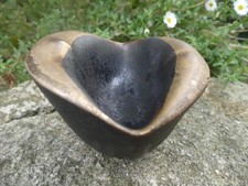 Vintage Ceramic MOUTH Ashtray in Black & GOLD Sandstone Signed One Eye La Borne?