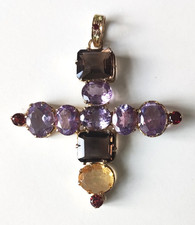 Croix pendentif vermeil argent améthyste citrine silver cross bijou ancien