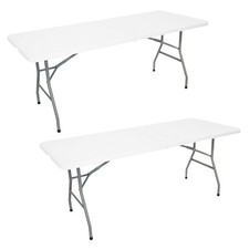 Lot de 2 tables pliantes jardin - 180cm - Portable avec Poignée - Table Camping 