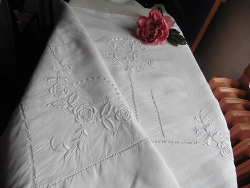 Ancien drap lin blanc - ancien,