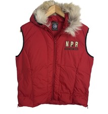 Napapijri Women’s Red Puffer Raccoon Fur Hooded Vest Size Large