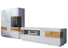 Mur De Salon Saale Ensemble De 2 Pièces Blanc Brillant Chêne Votan