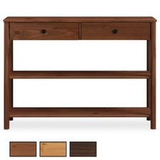 Table console d'entrée L 110 cm en bois massif avec 2 tiroirs et 2 tablettes
