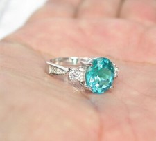 Bague tourmaline bleue naturelle Paraiba fait main coupe ovale bague en argen...