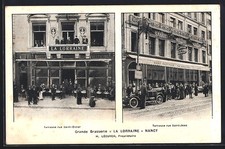 Old postcard Nancy, Grande Brasserie La Lorraine, terrace rue Saint-Dizier, terrace ru 