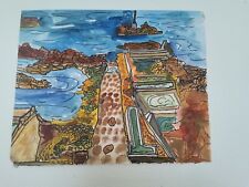 Paysage contemporain aquarelle : la jetée. 35,3cm28,7cm. 2015 