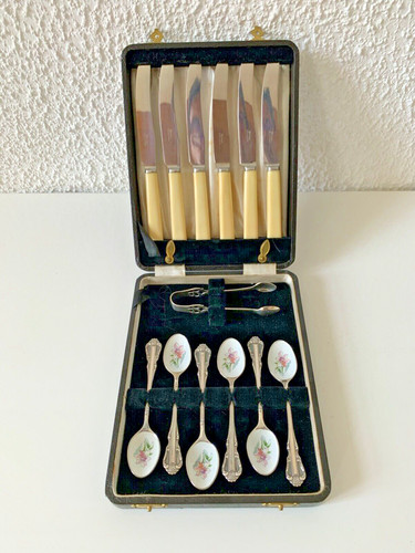 Vintage enameled metal - enameled, spoon