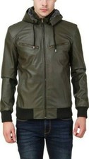 Veste en cuir d'agneau vert moto pour homme manteau à capuche vêtements...