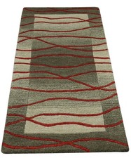 Tapis 100% Laine 70X140 Cm Fait Main Orange Gris Clair Vert Fait À La Main T1019