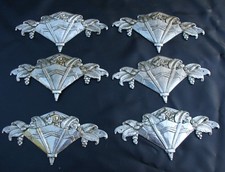 Lot 6 anciens Ornements Bronze argenté Art Déco - Meuble Miroir - 21,5 x 10,5cm