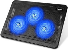 15.6"-17" Laptop Cooler Cooling Pad - Portable USB Powered (3 Fans), Black/Blue