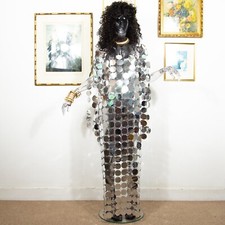 Handmade Mirror Disc Maxi Dress Avant Garde Reflective Gown One of a Kind Size M