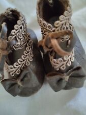 Antique doll shoes ice brown skin 6.5.cmx3cm handmade 