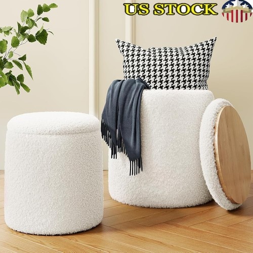 Round boucle ottoman poufs - round, set
