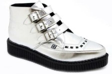 T. U. K.A9029 Tuk Viva 3 Boucle Pointu Bas Creeper Bottine Argent Rockabilly