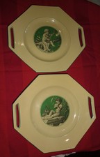 RARE ! 2 ancien petit plat de service octogonal Sarreguemines DV putti musiciens