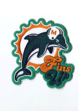 New 3 3/4 x 4" Miami Dolphins Fins Up Iron on Patch Free Ship