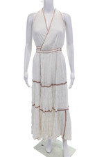 Chio Womens Sleeveless Metallic Trim Maxi Coverup Wrap Dress White Size OS