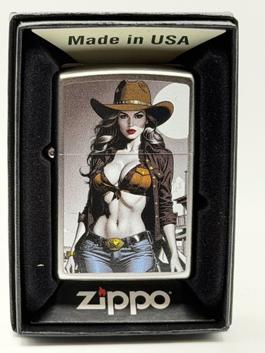 Cowgirl pinup chrome zippo - cowgirl,