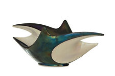 VERCERAM Large Blue & White Iridescent Earthenware Cup Vintage Design 25cm 1960
