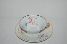 Ancienne tasse et sous tasse porcelaine de couleuvre avec  motifs de fleurs