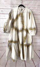 TOIT VOLANT Size M L Tie Dye Cotton Tiered Midi Dress Ecru White Multi Pockets