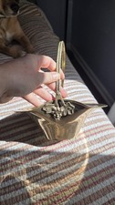 Vintage Brass Gathering Basket Handled Brass Fruit Basket with Grape Motif