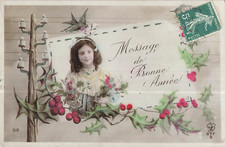 CP HAPPY NEW YEAR MESSAGE LITTLE GIRL TELEGRAPH POST HOLLY BIRD - 55518