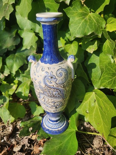 Vase amphore majolique bleu - majolique,