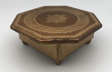 BOÎTE à Bijoux Musicale Vintage En Bois Doré Couvercle Forme Hexagonale