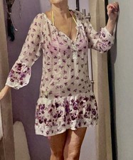 Robe Zara en soie volant Transparente fleur rose  T 36 mini été plage perle