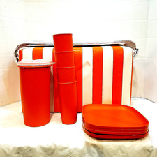 Vintage 1970 Tupperware Picnic Set Cooler Tote Insulated Carry Bag Orange Stripe