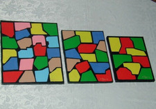 TRIPTYQUE 3 TABLEAUX Symbolique  peinture Acrylique sur toile signé N. PETRY